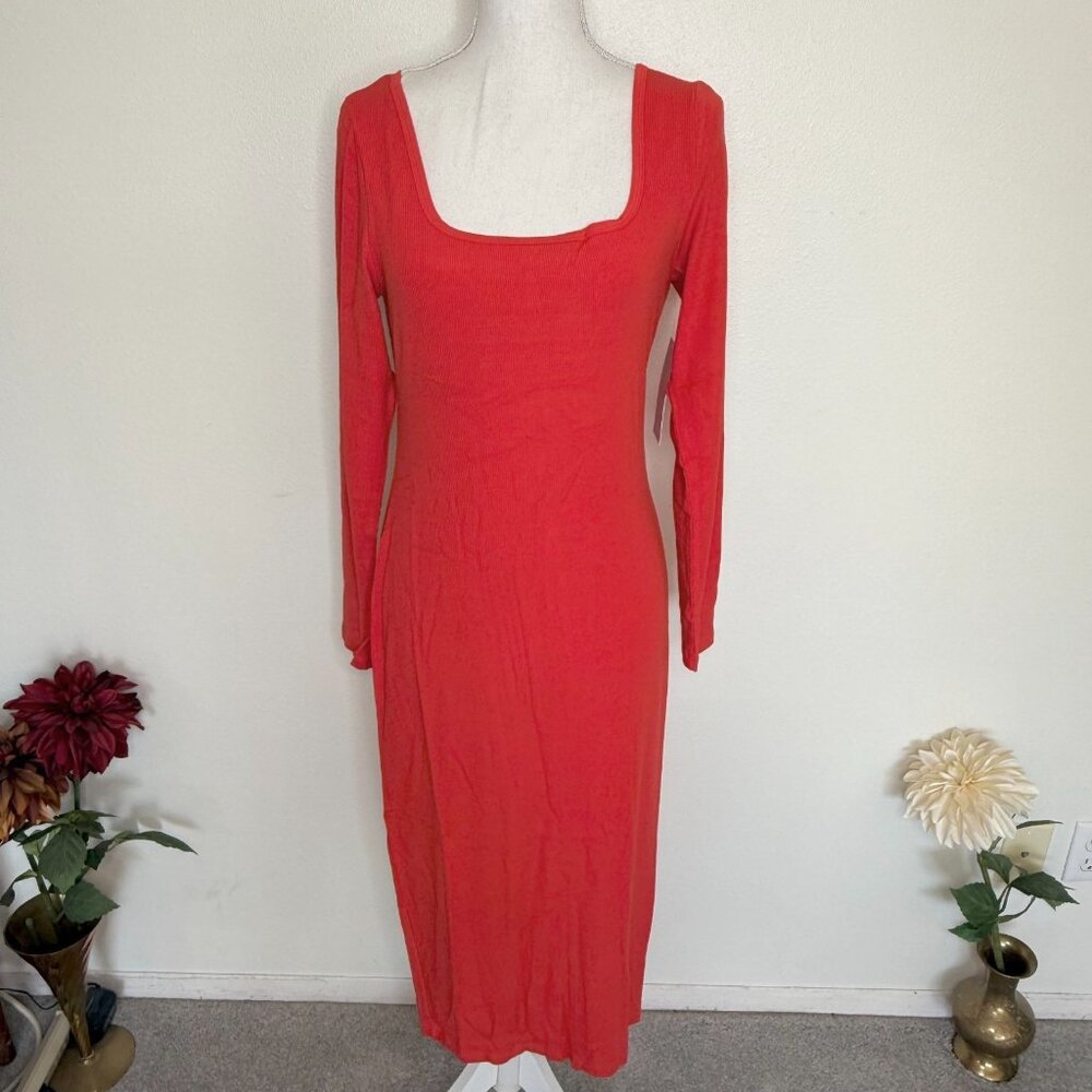 NEW Spiritual Gangster Women's Luly Slim Dress Ribbed Red Orange Office Siren